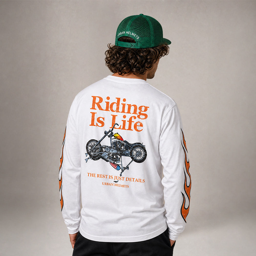 Camiseta Urban White Manga Longa Riding Is Life